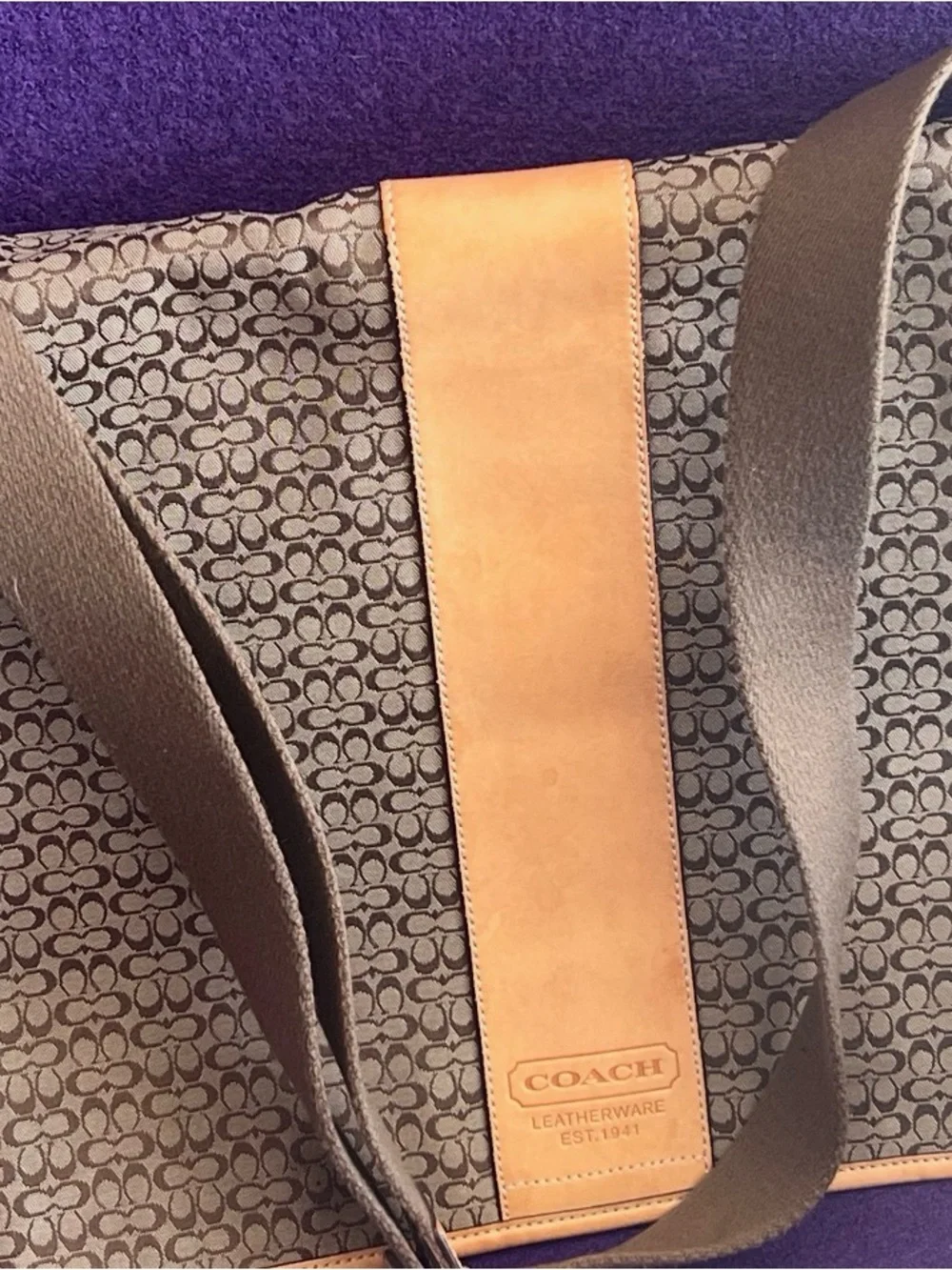 Coach Brown Monogram Messenger Bag with Tan Accents